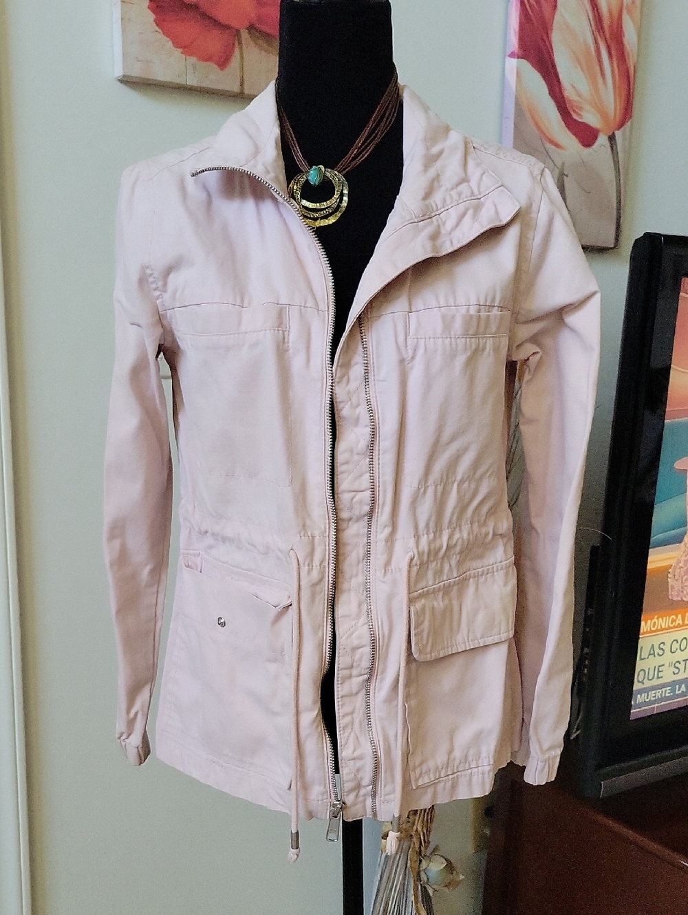 Old Navy Light Blush Utility Jacket with Drawstring Waist